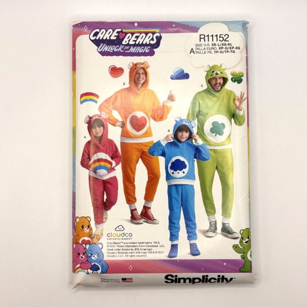 Simplicity Pattern R11152 Unisex Care Bears Costume 2 Piece XS-L/XS-XS-XL Uncut